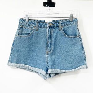 Abrand High Rise Relaxed Denim Shorts Cuffed